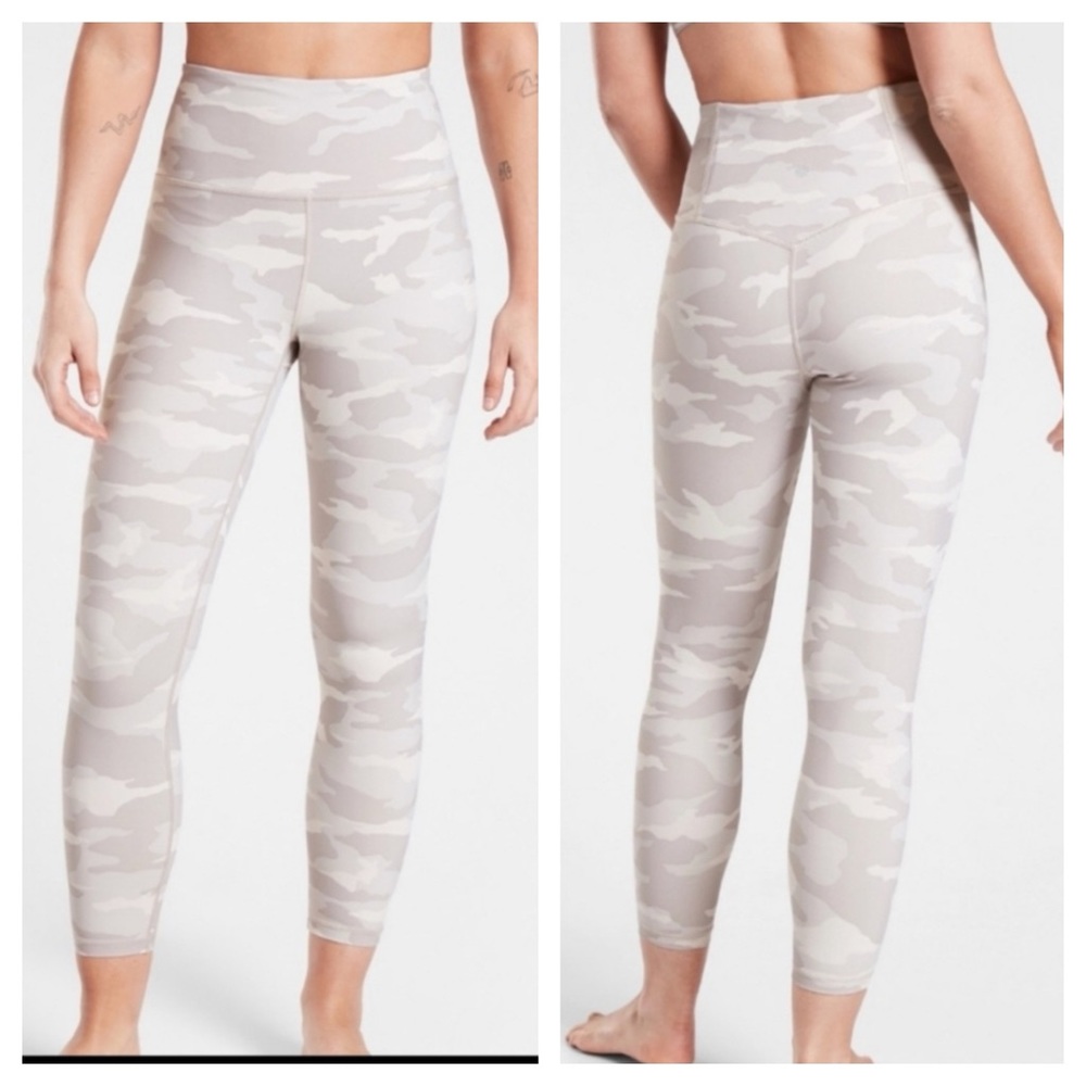 Athleta High Rise Elation Camo 7/8 Tight Leggings Tights in Taupe White sz S